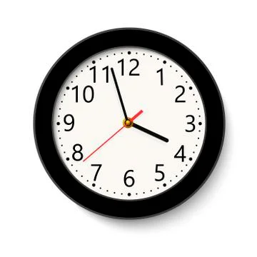 Classic black round wall clock isolated on white . Vector illustration. Stock Illustration