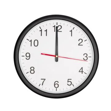 Classic black round wall clock shows midnight Stock Photos