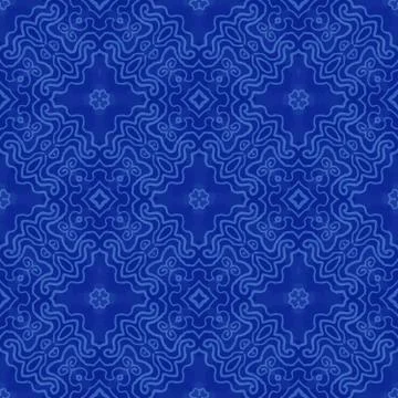 Classic Blue Batik Seamless Pattern Design Stock Illustration
