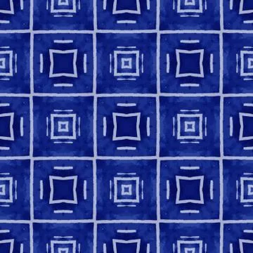 Classic Blue Batik Square Seamless Pattern Stock Illustration