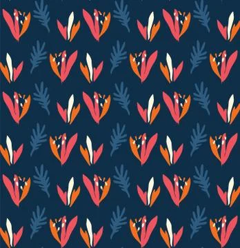 Classic Blue Bold Vector Summer Bloom Floral Motif Seamless Pattern. Hand Stock Illustration