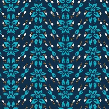 Classic Blue Bold Vector Summer Bloom Floral Motif Seamless Pattern. Hand Stock Illustration
