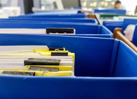 Classic Blue Document file with Paper Document on office background design. Foto stock