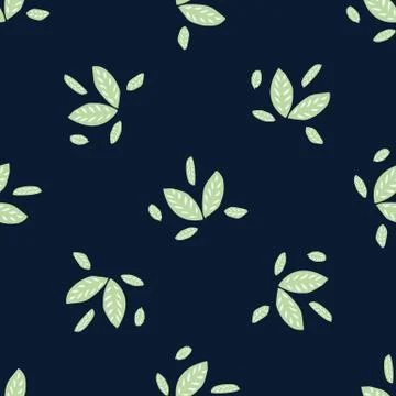 Classic Blue Hand Drawn Leaf Background. Elegant Horizontal Tossed Leaves Motif Stock Illustration