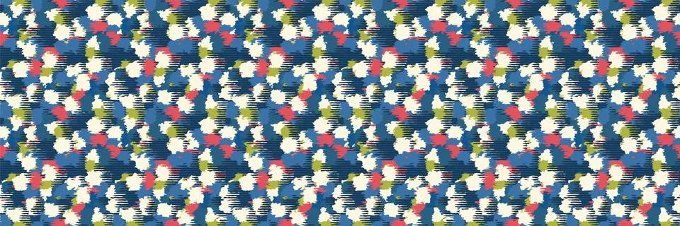 Classic Blue Vector Hand Drawn Spotty Camo Dot Seamless Banner Pattern. Playful 스톡 일러스트
