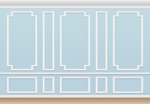 Classic blue wall with moulding panel. House luxury interior with molding frames イラスト素材