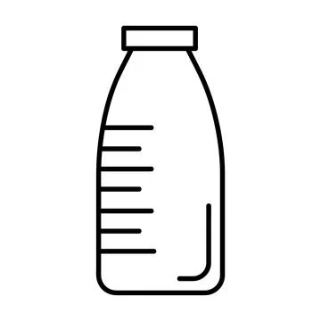 Classic Bottle of Milk. Flat Icon in Outline Design. Black Stroke. Pictogram  Stock Illustration