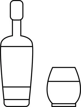 Classic Brandy Cognac bottle and glass Doodle Cartoon icon Stock Illustration