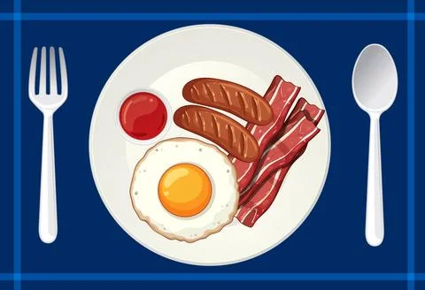 Classic Breakfast Plate with Egg, Bacon, and Sausages イラスト素材