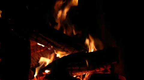Classic brick fireplace with a flame of burning wood Stock Footage 172442747