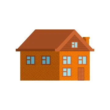 Classic brick house with windows and roof. Concept of architecture, family .. Ilustración de archivo