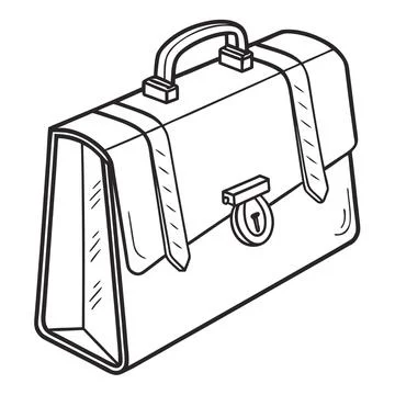 Classic briefcase icon with handle and lock with hand drawn Stock Illustration