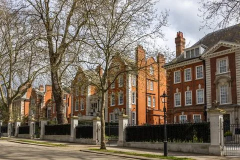 Classic British architecture with red brick houses Stock Photos