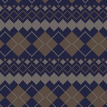 Classic Brown Argyle Knitting Grid seamless pattern design Stock Illustration