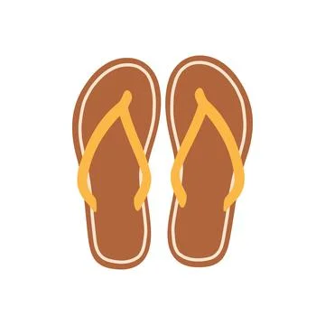 Classic brown flip flops with yellow thong strap vector illustration. Flat Stock Illustration
