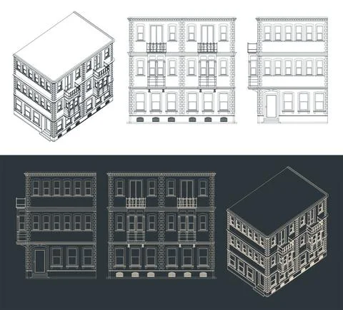Classic building blueprints Stock Illustration