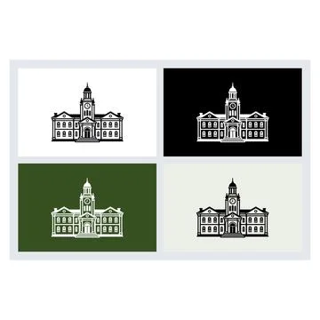 Classic building with a central clock tower in a flat graphic style Stock Illustration