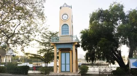 Classic building clock tower in Somdet Phra Srinagarindra Park or Suan Somd.. Stock Photos