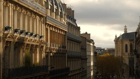 Classic building facades in upscale district. Paris, France. Stock Footage 124744239