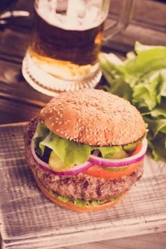 Classic Burger close up. Stock Photos