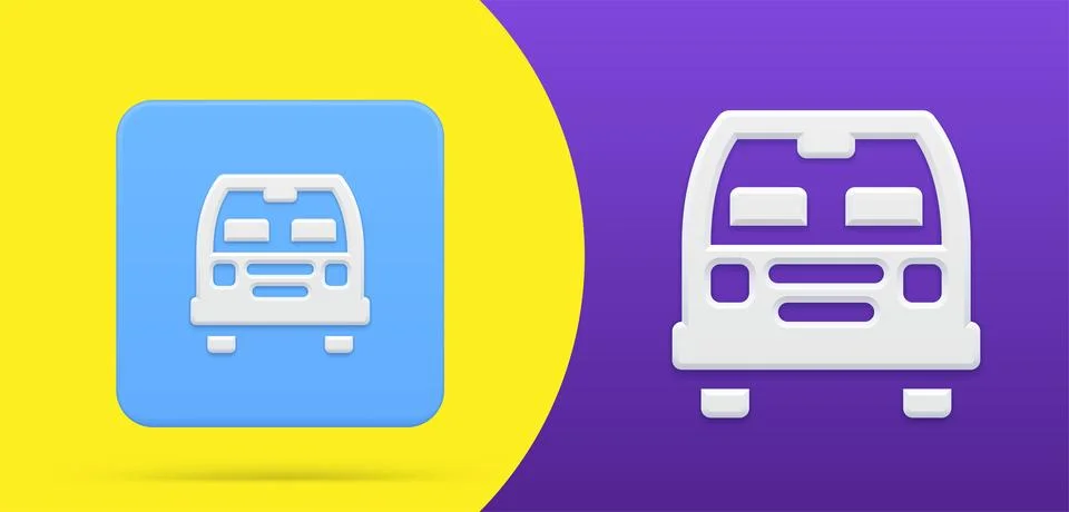 Classic bus front view simple 3d icon button set vector illustration. Truck w Stock Illustration