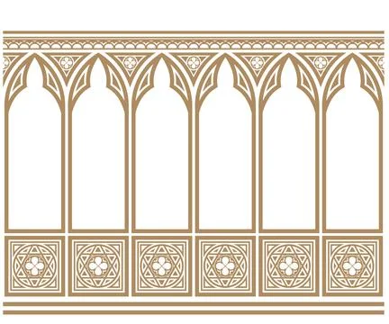 Classic cabinet wall made of gothic paneling Stock Illustration