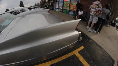 Classic Cadillac Side Rear View Fisheye Lens Stock Footage 25240754