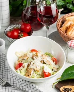 Classic caesar salad with chicken Stock Photos