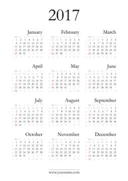 Classic calendar grid 2017 Иллюстрация