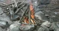 Classic campfire. Wide shot w/sound. HD Footage