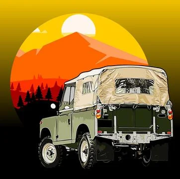 Classic car back view in the forest Stock Illustration