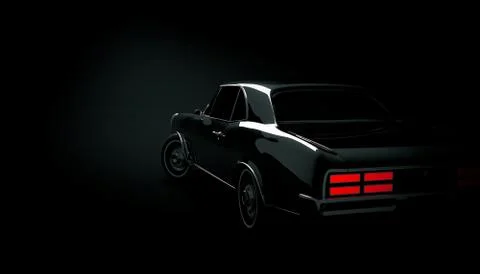 Classic car on a black background. 3d render Stock Illustration