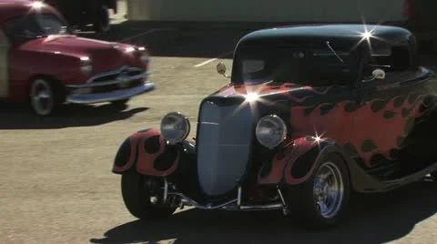 Classic Car, Black With Red Flames 스톡 동영상 19124612