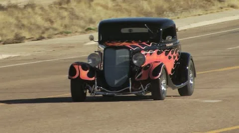 Classic Car, Black With Red Flames 2 스톡 동영상 19127751
