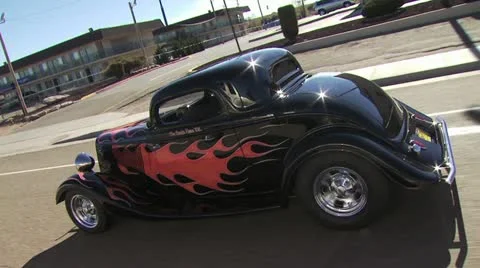 Classic Car, Black With Red Flames 3 스톡 동영상 19128657