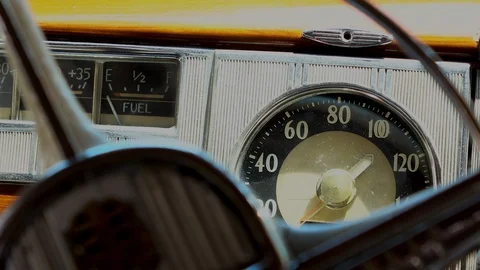 Classic car dashboard, close up Stock Footage 113214576