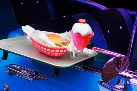 Classic car in drive-in Stock Photos