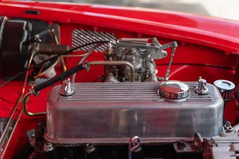 Classic Car Engine Bay Closeup 스톡 사진