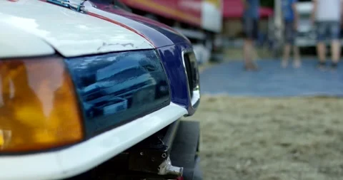Classic Car Front Shines In Closeup At Vehicle Meet Vídeos de archivo 340263280