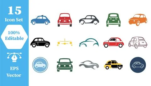 Classic car icon collection vector set with automobile transportation brandin Stock Illustration