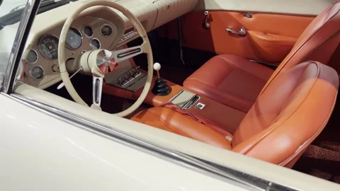 Classic car interior with gear shift and leather seats Stock Footage 314030580