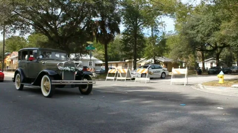 Classic Car In A Parade Stock Footage