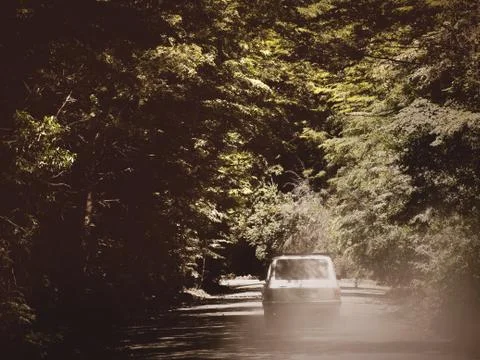 Classic car in a sandy path Stock Photos