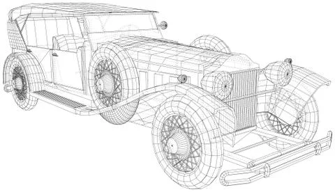 Classic car vector. Wire-frame line isolated. Vector rendering of 3d Illustrazione stock