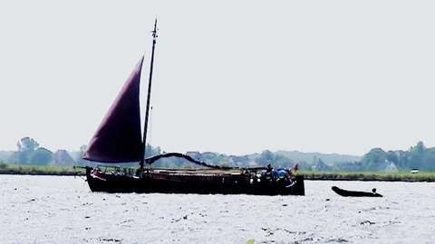 Classic cargo ship sailing on jib bij strong wind. Stock Footage 85571914