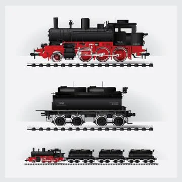 Classic Cargo train on a rail road Vector illustration Stock Illustration