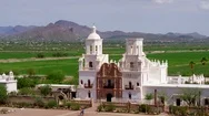 Classic Catholic Church In Arizona By Aerial Drone Stock Footage