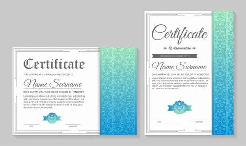 Classic certificate award template with gradient blue colors. Stock Illustration