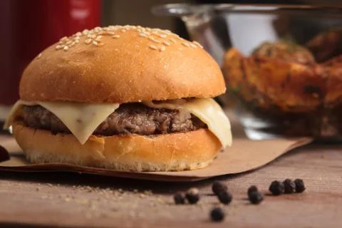 Classic cheeseburger with ingredients Stock Photos