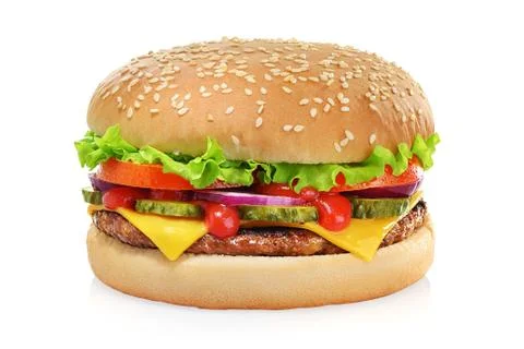 Classic cheeseburger isolated on white Stock Photos